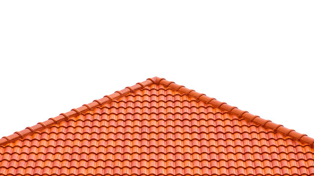 Slope angle view of orange tiles roof on isolated white background
