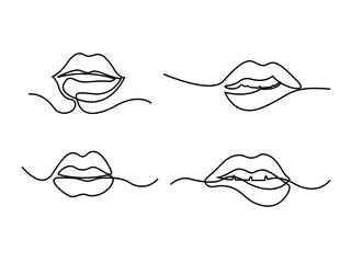 Lips Kiss Icon Vector illustration. women Lip. Sexy makeup sign, Continuous line drawing, silhouette, logo, card, banner, salon, line art. sketch outline.