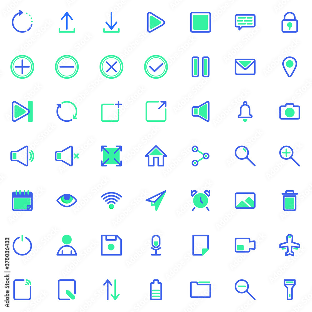Poster basic ui vector icons set, modern solid bicolor symbol collection, filled style pictogram pack. sign