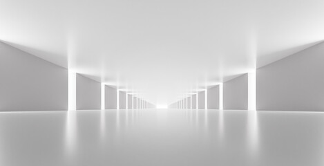 Abstract white tunnel, modern background. 3D render illustration