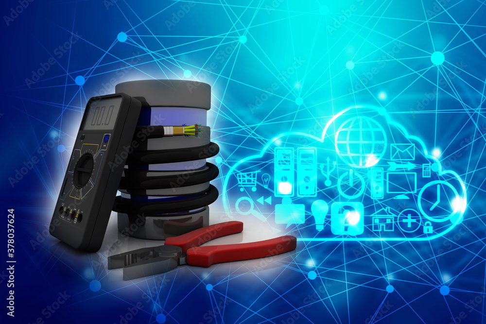 Aufkleber 3d rendering fiber optical cable detail connected database with multi meter near cutting player