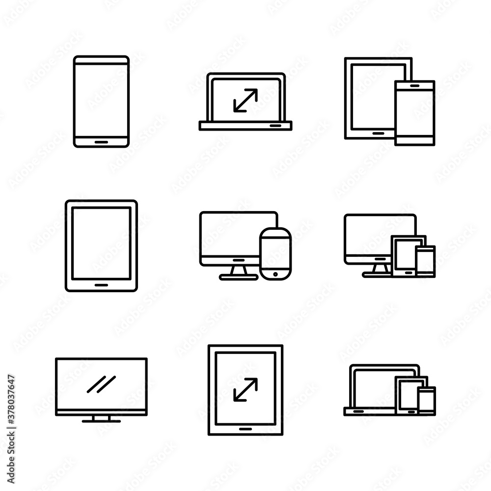 Poster bundle of mockup responsive set line style icons