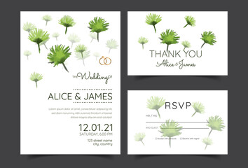 Elegant watercolor wedding invitation card with greenery leaves 