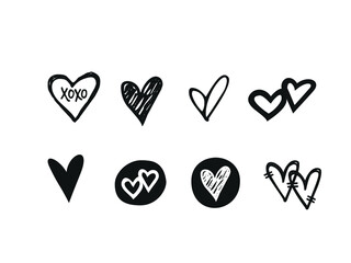 Heart Icon Vector illustration. sketch Hearts Love symbol. Valentine's Day sign, emblem isolated on white background, Flat style for graphic and web design, logo. EPS10 black pictogram.