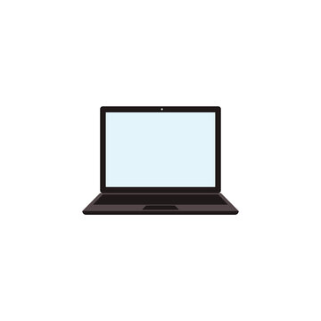 Open laptop cartoon icon with blank screen flat vector illustration isolated.