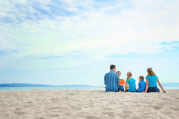 happy family at sea in greece on nature background
