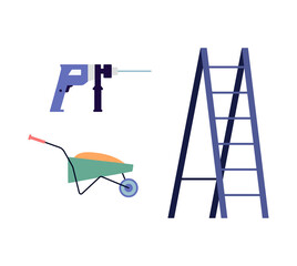 Set of home building or house renovation tools flat vector illustration isolated.