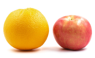 Red apple and Orange  on a white background