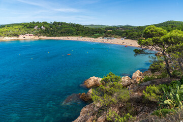 Fototapeta na wymiar Views of Castle Beach in Palamós, Girona, Catalonia, Spain.