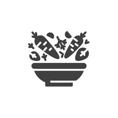 Vegetable salad bowl vector icon. filled flat sign for mobile concept and web design. Carrot salad recipe glyph icon. Symbol, logo illustration. Vector graphics