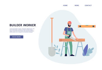 Website page for construction and house repair services flat vector illustration.