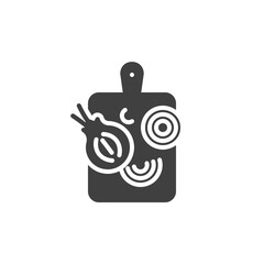 Obraz premium Onion cut vector icon. filled flat sign for mobile concept and web design. Cutting board with onions glyph icon. Symbol, logo illustration. Vector graphics