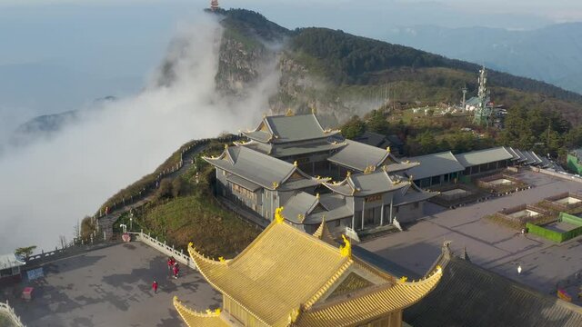 drone view of emei mountain jinding scenic