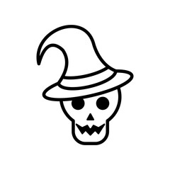 halloween head skull with witch hat line style icon