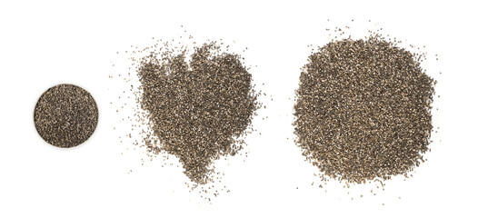 Pile of Chia Seeds in Bowl Isolated on White Background