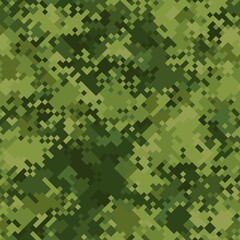 Military camouflage seamless pattern. Woodland digital pixel style.