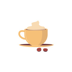 Cup of cappuccino or coffee drink with cream flat vector illustration isolated.