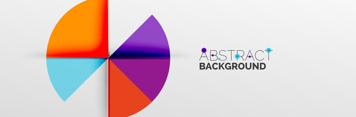 Bright color circles, abstract round shapes and triangles composition with shadow effects. Vector modern geometric design template