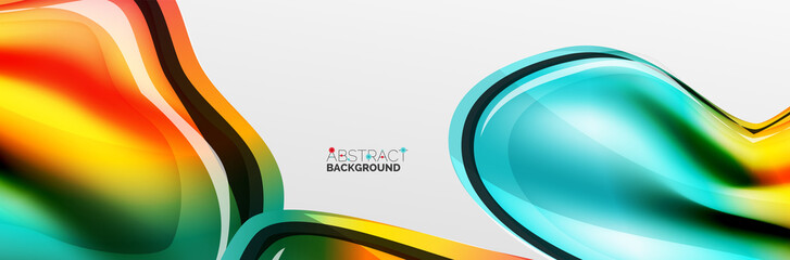 Vector abstract background, flowing liquid style bubble with metallic, color quicksilver chrome texture and color glow effects