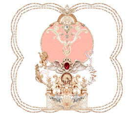 Decorated with elegant and luxurious patterns. Rococo, Baroque style, retro elements, invitation cards, textiles, wrapping paper and fabric design.