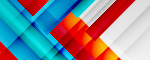 Geometric abstract backgrounds with shadow lines, modern forms, rectangles, squares and fluid gradients. Bright colorful stripes cool backdrops