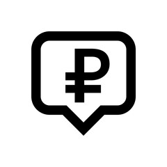 Obraz premium ruble currency symbol in speech bubble square black for icon isolated on white, russia ruble money for app symbol, simple flat russian ruble money, currency digital ruble coin for financial concept