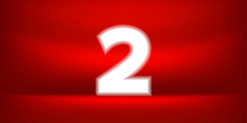 Number two white glow on red luxurious background, No. 2 on red background, Second or 2st Place for Banner Anniversary