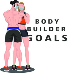 Man and woman body builder goals illustration