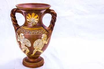 Clay Greek Vase Depiicting Fighting Soldiers