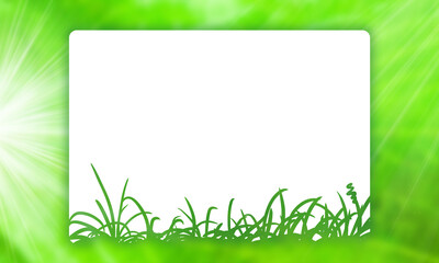 Fototapeta premium Muster Rahmen Design Hintergrund Frühling gras wiese Garten Ostern Sommer Vorlage Banner Spruchband floral grün Fläche Rahmen Papier weiß Bordüre layout Blatt Blätter