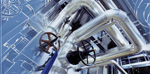 Equipment, cables and piping as found inside of a modern industrial power plant