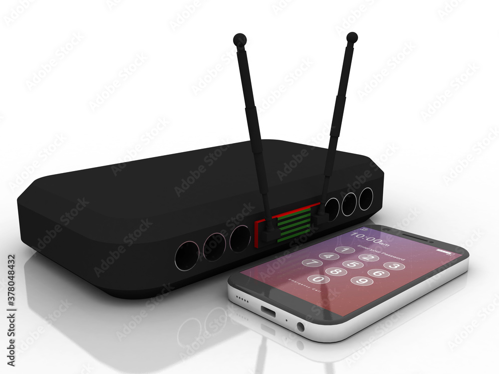 Poster 3d rendering transmitter wifi with mobile phone
