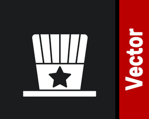 White Patriotic American top hat icon isolated on black background. Uncle Sam hat. American hat independence day. Vector.