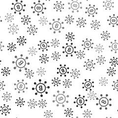 Black Blockchain technology Bitcoin icon isolated seamless pattern on white background. Abstract geometric block chain network technology business. Vector.