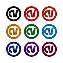 CV C V letter logo design icon, color set