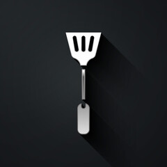Silver Fly swatter icon isolated on black background. Long shadow style. Vector.