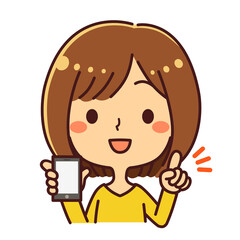 女性　スマホ　指さし　イラスト