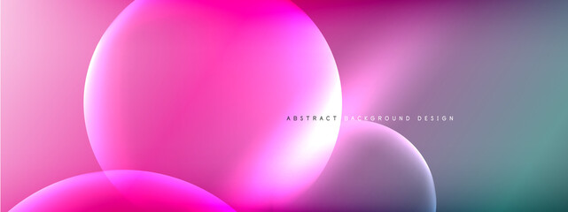 Vector abstract background liquid bubble circles on fluid gradient with shadows and light effects. Shiny design templates for text