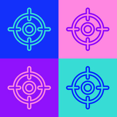 Pop art line Target sport icon isolated on color background. Clean target with numbers for shooting range or shooting. Vector Illustration.