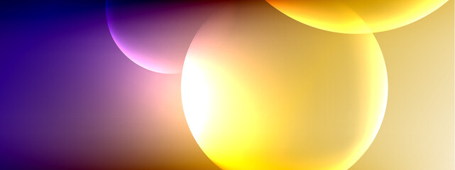 Vector abstract background liquid bubble circles on fluid gradient with shadows and light effects. Shiny design templates for text