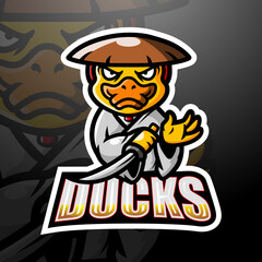 Samurai duck mascot esport logo design