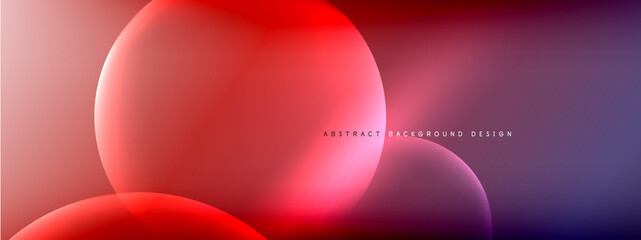 Vector abstract background liquid bubble circles on fluid gradient with shadows and light effects. Shiny design templates for text