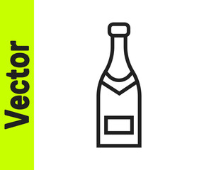 Black line Champagne bottle icon isolated on white background. Vector Illustration.