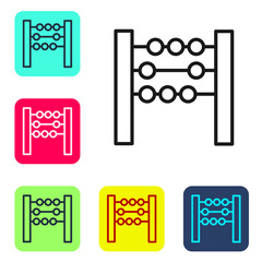 Black line Abacus icon isolated on white background. Traditional counting frame. Education sign. Mathematics school. Set icons in color square buttons. Vector Illustration.