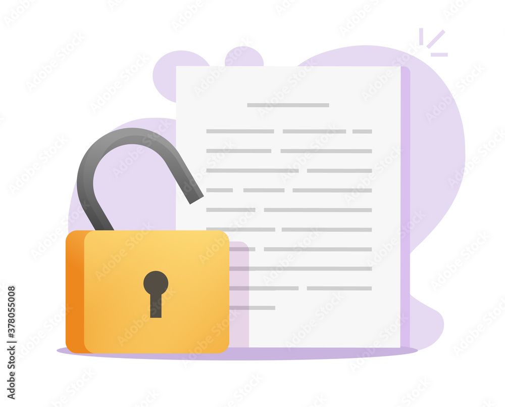Poster document data secure confidential access unlocked vector or text file privacy protection open on fla