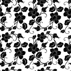 seamless pattern, silhouette of a flowers in monochrome color, a vegetative ornament for wallpaper and fabric, for registration of cards, banners