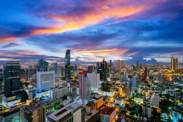 Fototapeta na wymiar Bangkok city view from roof top of Hotel building