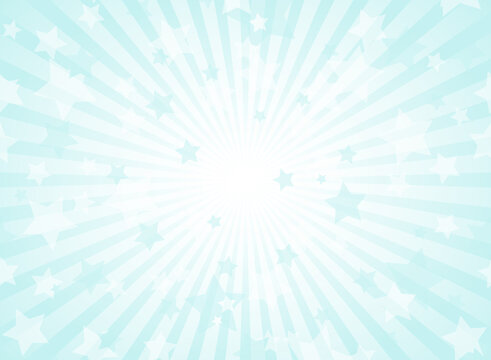 Sunlight horizontal background. Powder blue color burst background with shining stars.