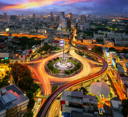 Fototapeta na wymiar Victory monument Thailand in Bangkok city with sunset and building background