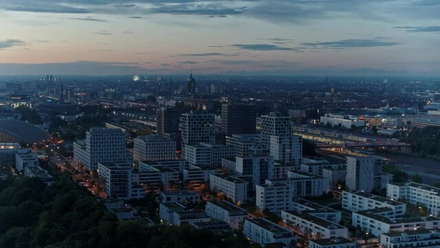Scenic cityscape at twilight, Munich, Bavaria, Germany